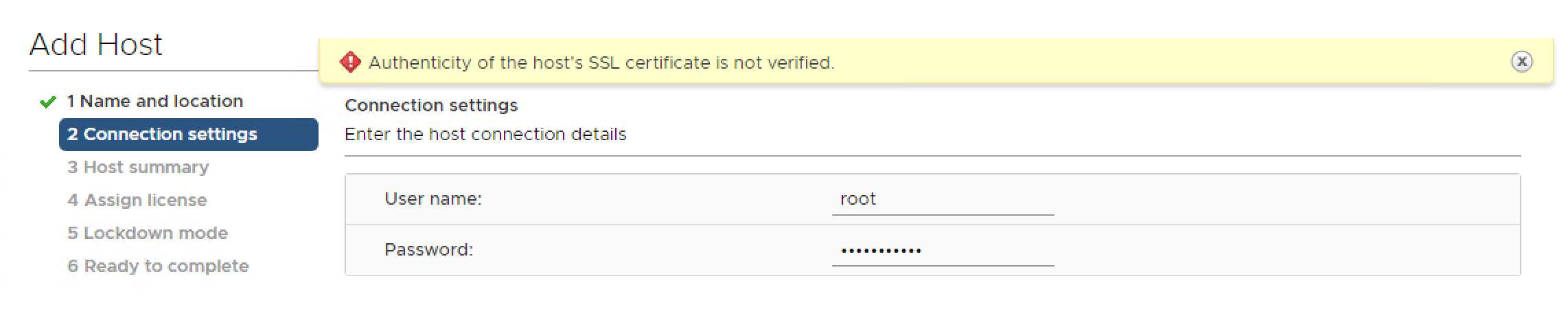 Troubleshooting: Cannot Add host “Authenticity of the host’s SSL certificate is not verified”.